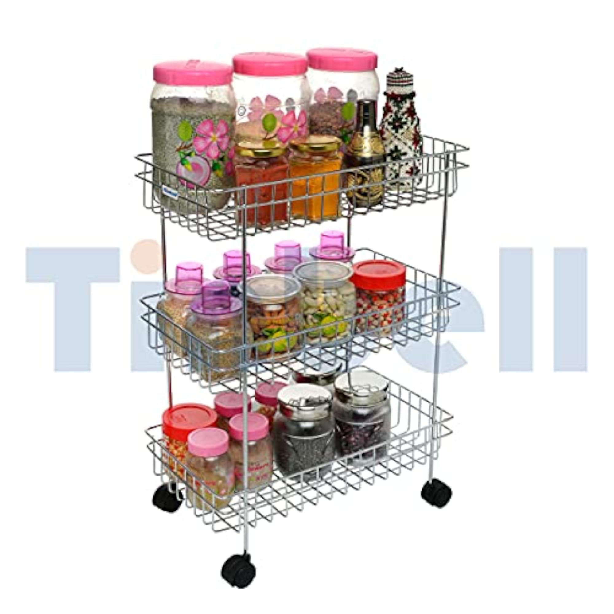 Stainless Steel Kitchen Storage Shelf Trolley, 3 Layers