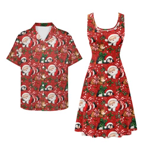 Image of Dreaweet Summer Dresses for Women A-Line Sleeveless Flowy Sun Dresses,Men's Casual Button-Down Shirts,Couple Matching Outfits