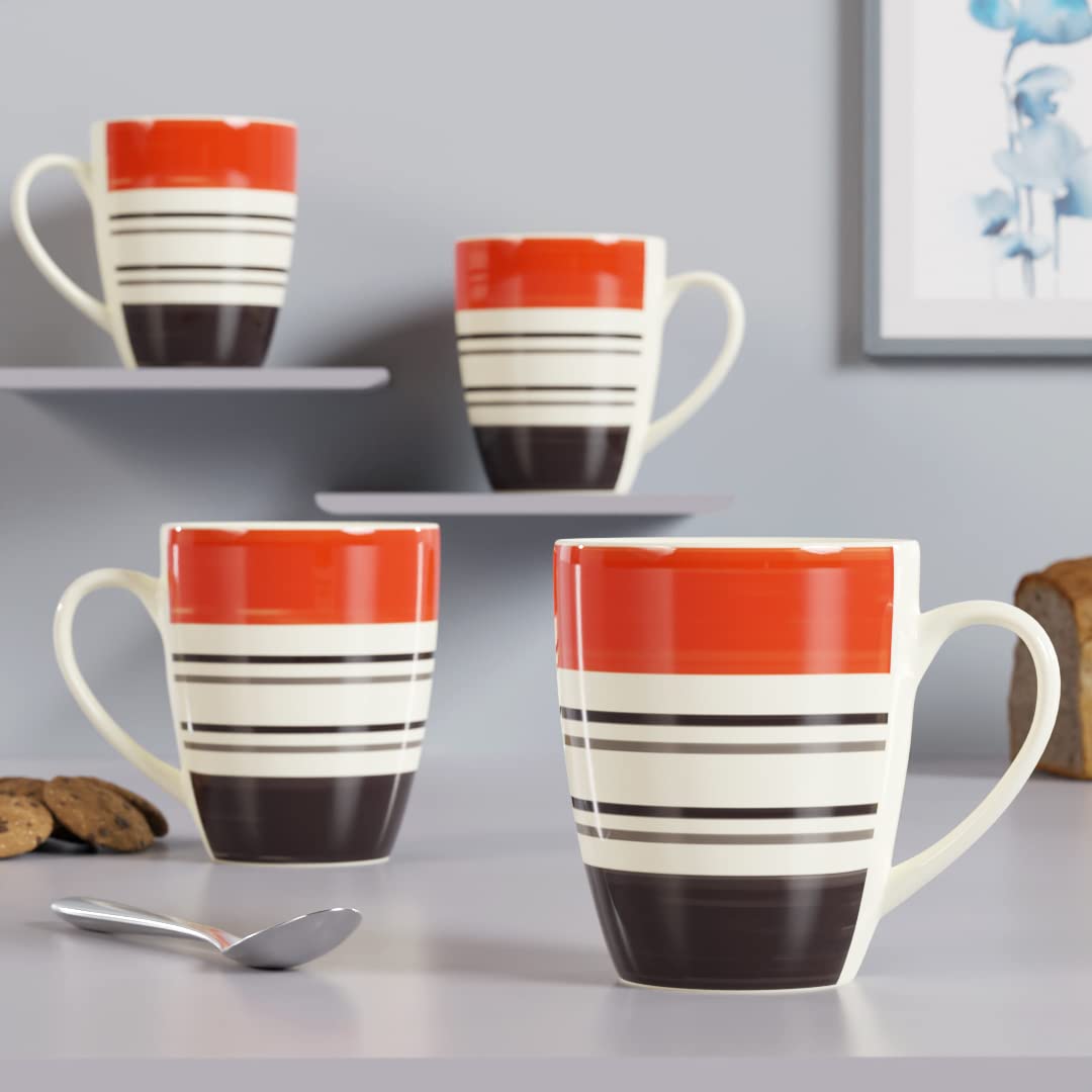 The Earth Store Orange Ring Coffee Mug Set of 4 to Gift to Best Friends, Coffee Mugs,Microwave Safe Ceramic Mugs,(280 ml Each)