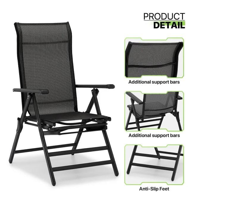 Image of AZOD Folding Camp Chair with Footrest Mesh, Portable Lounge Chair, for Camping Fishing and Other Outdoor Activities (Grey)
