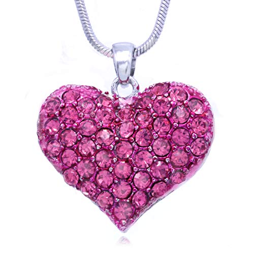 Soulbreezecollection Valentine's Day Gift Love Red Heart Necklace Pendant Charm Women Jewelry (Hot Pink)