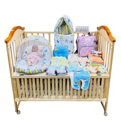 Image of Infantbond 72 in 1 New Born Baby Summer Complete Daily Items Combo | Baby Gift Set | New Born Gift set | Infant Combo set | Baby Hospital Bag for Newborn | New Born Essentials | Infant Clothes (0-6 Months) (Goodnight Blue)
