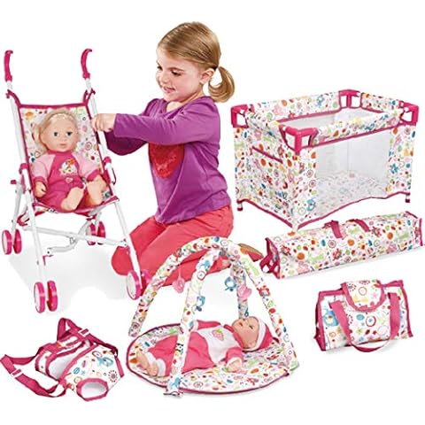 Liberty Imports 5-in-1 Deluxe Newborn Baby Doll Stroller Nursery Playset with Play Mat, Playard, Baby Carrier, and Travel Bag (Doll Included) Cover