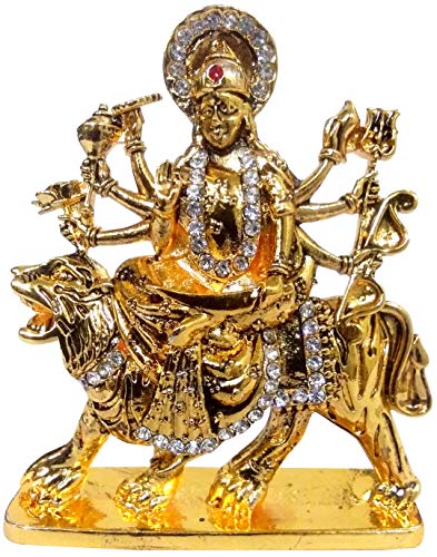 Estatua Metalica Maa Durga Dorada con Piedras Brillantes miniatura 2