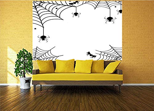 77X30 Inches Wall Mural,Spiders Bats And Little Stars Monochrome Cobwebby Design Spooky Horror Elements Peel And Stick Self-Adhesive Wallpaper Removable Large Wall Sticker Wall Decor For Home Office #TOP1