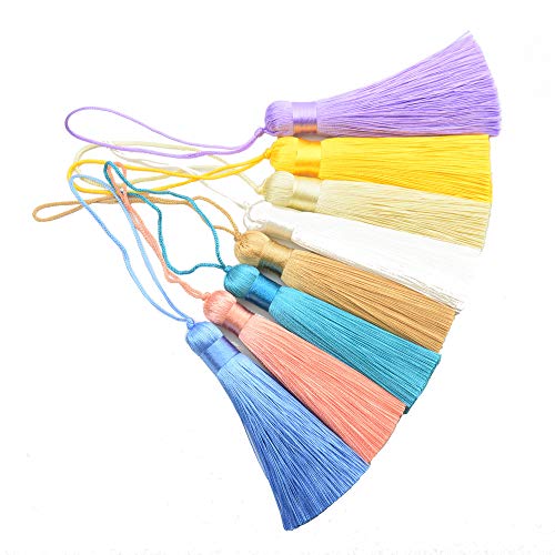 8 pcs 16 cm / 6,3 pouces Coloré Glands Doux Élégant À La Main Soie Floss Glands avec 2,75 Pouce Cordon Boucle pour Femme Boucles D'oreilles Fabrication de Bijoux Souvenir(mixte1 lumière) Cover