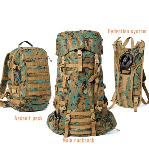 Image of MT Military Army Large Rucksack with Detacheable Assault Backpack Hydration Pack Shoulder Straps and Waist Belt Metal Frame | Detacheable