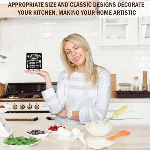 Image of DETIHO Funny Kitchen Decor, Rustic Kitchen Decorations Wood Sign with Iron Stand, Black Wooden Box Sign for Home Dining Room - G05