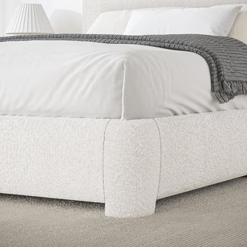 Image of BarnFurin Twin Bed Frame, Cloud Boucle Headboard, Rounded Corners, Beige | Soft boucle and rounded edges create a low-profile cloud look. Wooden slats support the mattress without a box spring