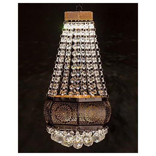 Interior Handicraft Small Designer Crystal Chandelier Drop Point Jhoomer Ceiling Lamp Pendant Light for Beautiful Homes, Living Room, Offices, Bars & Restaurants (Black, 10 Watts)