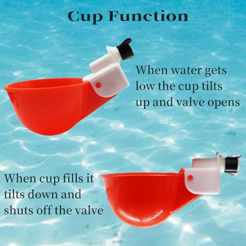 Chicken Waterer Cups, 12 Packs Poultry Water Feeder with Drill, Large Poultry Waterer Automatic Waterer for Chicken Coop, Duck, Chicks, Goose, Turkey, Bunny, Bird (Red, 12 Pack) - Thumbnail 6