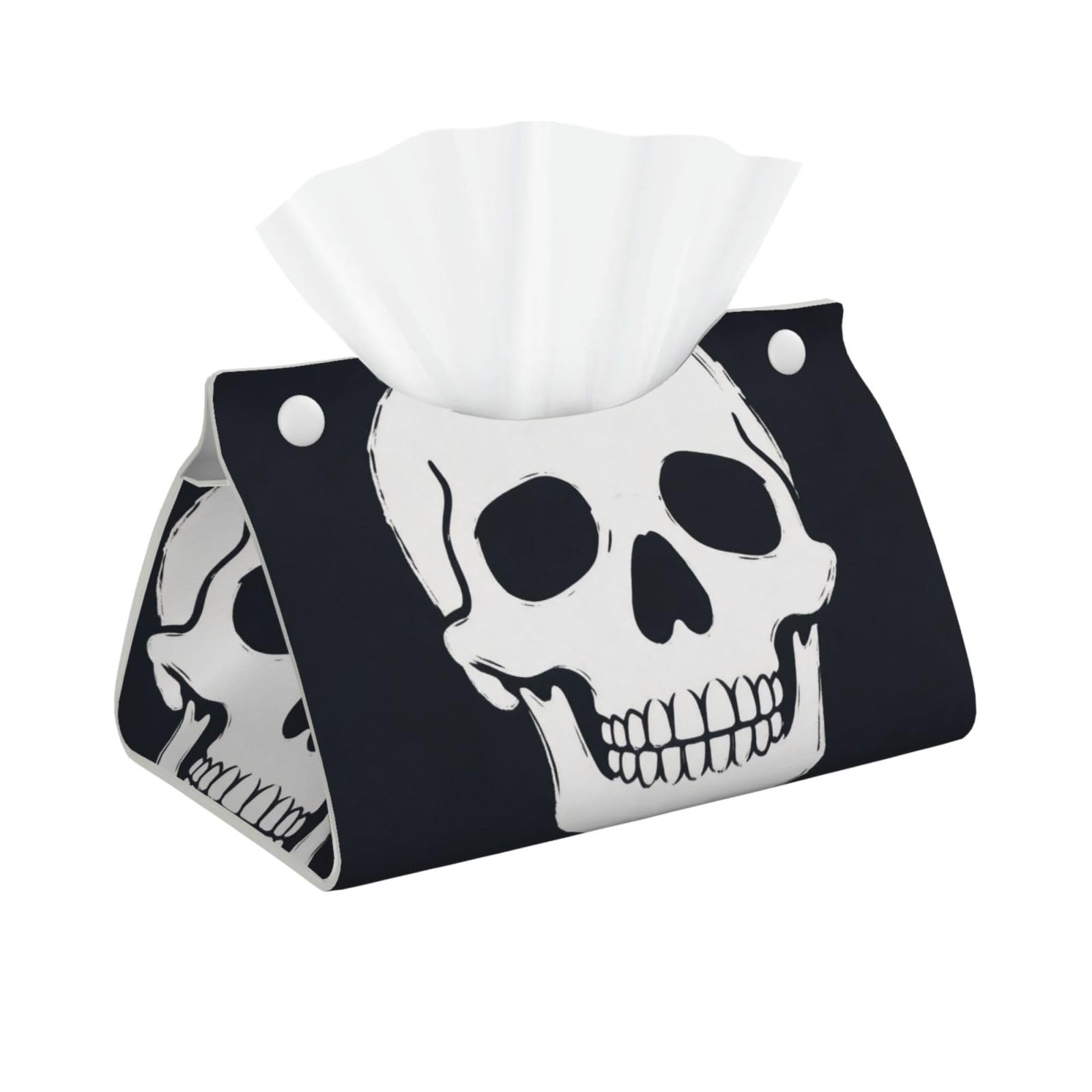 Flat Graffiti Skull Long Leather Tissue Box Cover-Waterproof PU Leather Tissue Holder for Bathroom, Decorative Rectangular Tissue Case