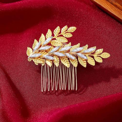Peine para boda con hojas doradas y cristales miniatura 2