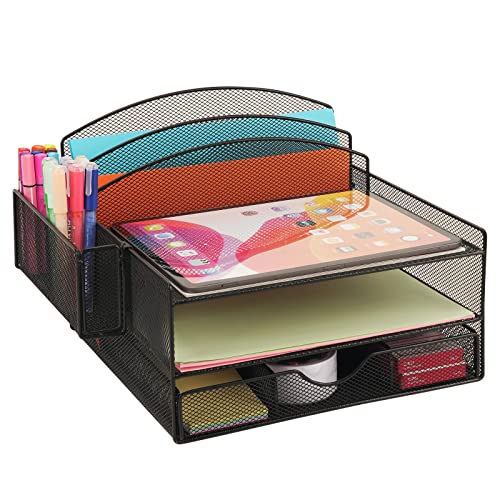 Veesun Schreibtisch-Organizer, Papier-Organizer, Briefablage mit Schubschublade und Stifthalter, Schreibtisch-Dokumenten-Organizer, Regal und Sortierer, schwarz Cover