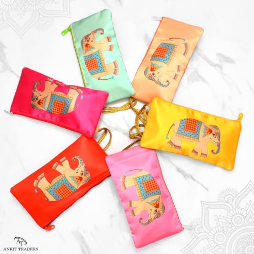 Image of Traditional Embroidered Zipper Purse for Women | Return Gifts for Baby Shower, Haldi, Mehendi, Wedding | Multicolor Ethnic Pouch Set