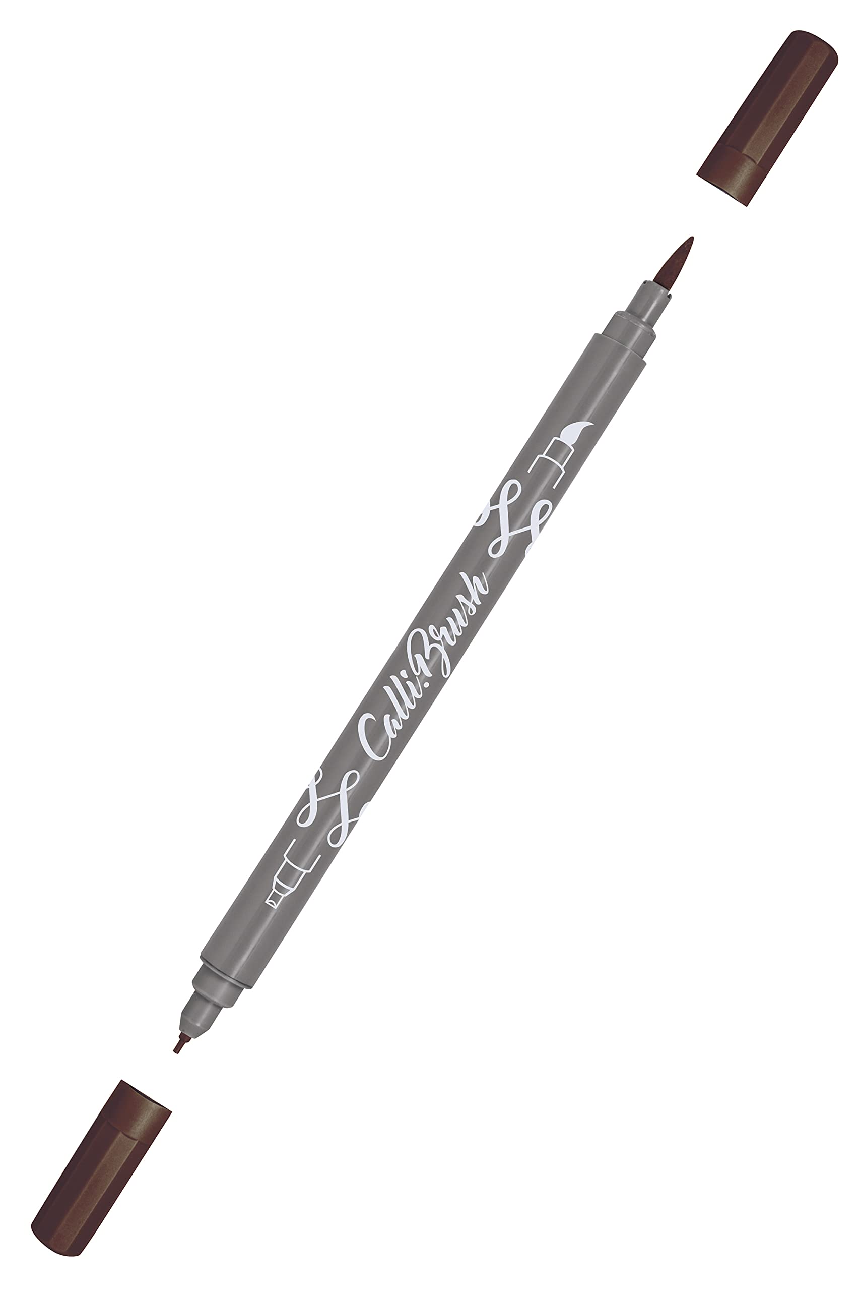 ONLINE Calli.Brush Pen with Double Tip, Brush and Calligraphy Tip, Hand Lettering Brush Pens in Various Colours, Colourful Bullet Journal Pens for Calligraphy, Watercolour, Colour: Brown — image 1