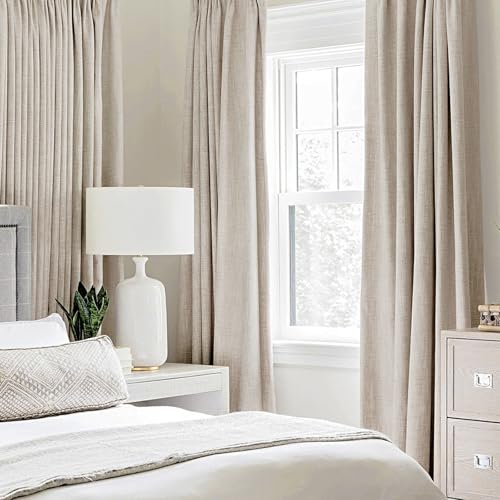 Image of MIULEE Linen Textured Curtains for Bedroom Solid 100% Blackout Thermal Insulated Natural Grommet Room Darkening Curtains & Drapes Luxury Decor for Living Room 52 x 45 Inch (2 Panels)