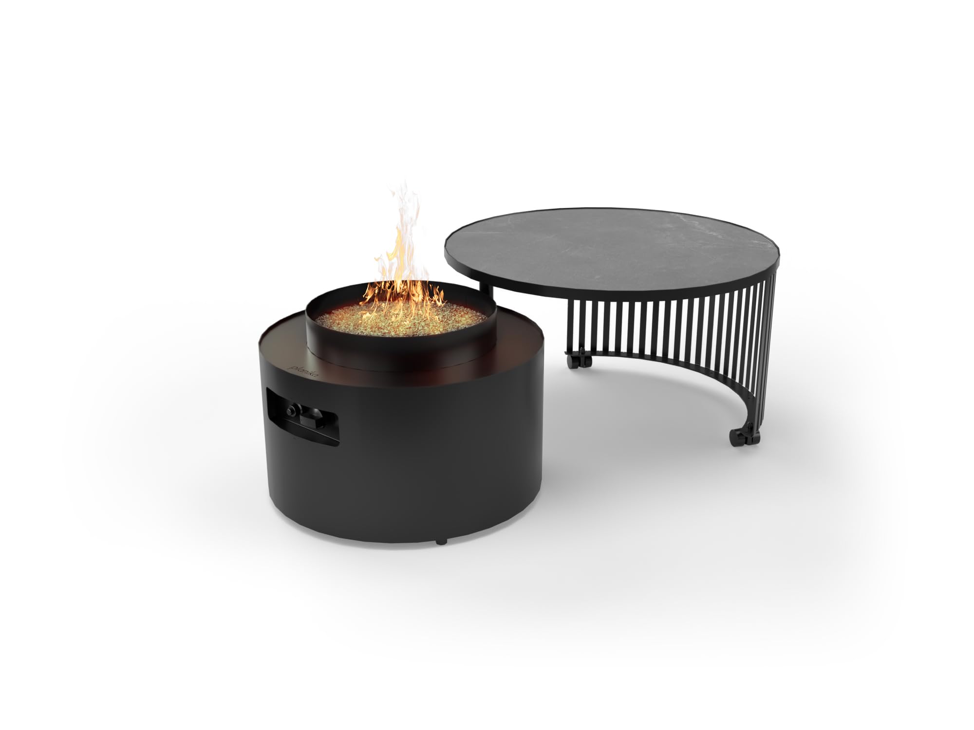 Planika - Mesa de Centro Moon 2 en 1 con Hoguera - Chimenea al Aire Libre, jardín, para café, Calentador de Patio, Mesa Duradera, fácil Control, con Cubierta