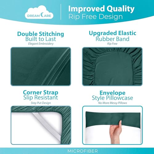 Image of DREAMCARE Full Size Sheets - 6 pcs Breathable Cooling Sheets Full Size Bed | up to 15 inch Deep Pocket Full Sheet Set with Side Pockets - Extra Soft Full Size Bed Sheets - Hotel Luxury Bed Sheets EmrldGreen