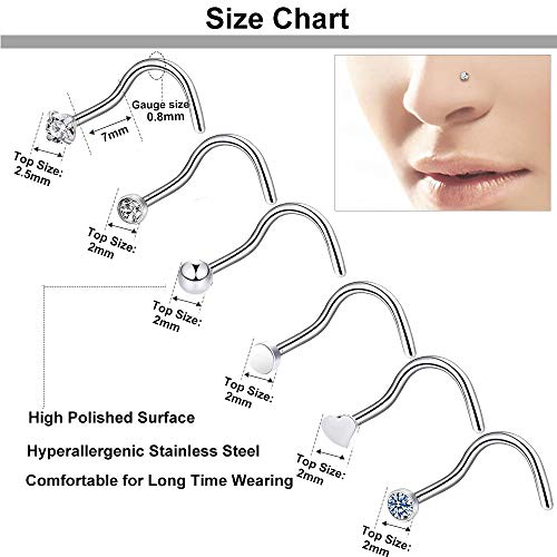 Onesing 36 Pcs 20G Nose Rings For Women Nose Piercings Jewelry Nose Rings Hoops L Shape Nose Studs Screw Hypoallergenic Nostril Surgical Stainless Steel Nose Rings Studs For Women Men #TOP1