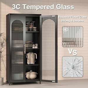 Kitchen Pantry Storage Cabinets, Metal Sideboard Storage Cabinet with Glass Doors and Adjustable Shelves, Modern Furniture Pantry Cabinet for Kitchen, Living Room and Dining Room, Black Kitchen Pantry Storage Cabinets Metal Sideboard Storage Cabinet with Glass Doors and Adjustable Shelves Modern Furniture Pantry Cabinet for Kitchen Living Room and Dining Room Black