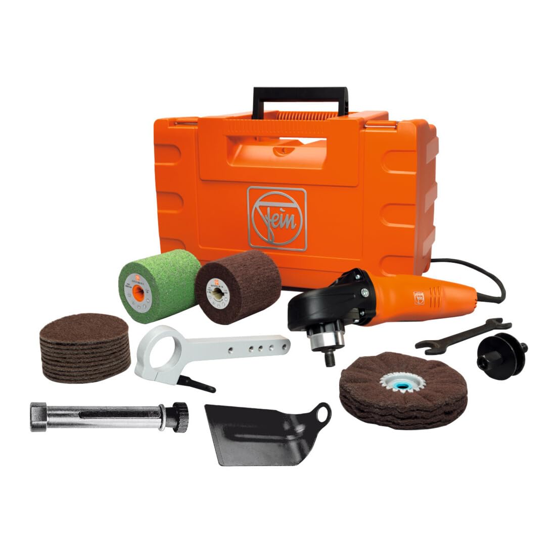 FEIN 72214950010 – Set FEIN Start Edelstahl WPO 14-25 E – Polierset Edelstahl; WPO 14-25 E – Profi-Set, kabelgebundene Maschine, Schleifen