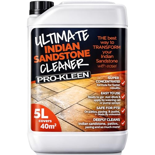 Pro-Kleen Ultimate Indian Sandstone Patio Cleaner 5L - Removes Dirt Grime Algae Mould Black Spots Stains & More with Ease - Restores Colour - Child & Pet Safe - Concentrated Formula - Covers 40m2