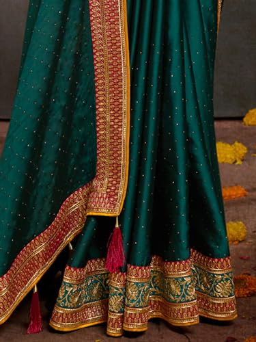 Image of AKHILAM Women's Pink Satin Silk Embroidered Saree with Unstitched Blouse Piece (SANCHI3001 SUM Parent)