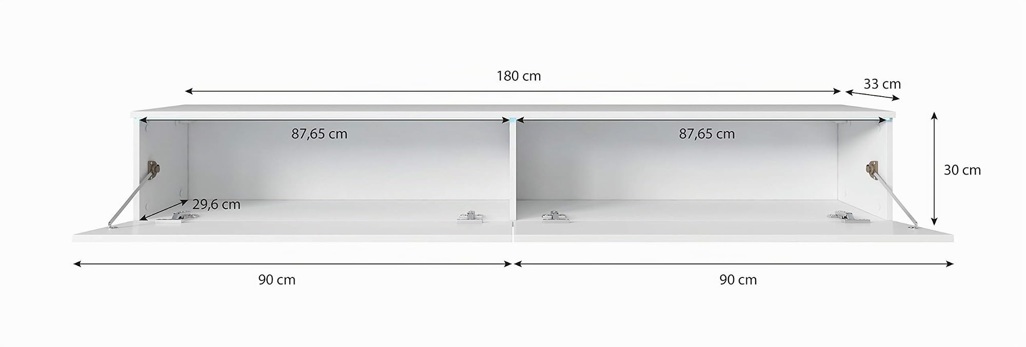 PIASKI Mueble de TV LOWBOARD D 180 cm, Soporte de televisor, Mueble de TV Colgante, Blanco, hormigón (con iluminación LED)