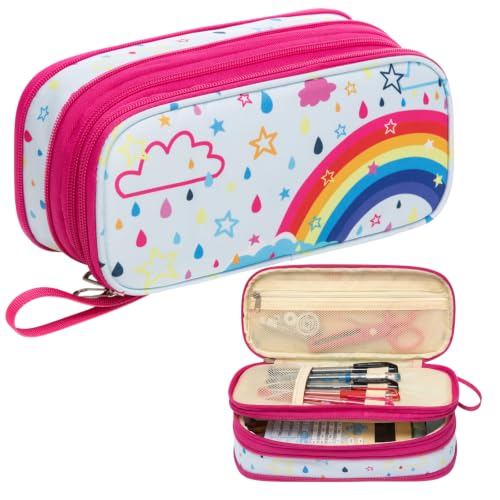 Beaulyn Federmäppchen Mädchen 1. Klasse bis 5. Klasse,Genug Platz Federmappe für Jungs,Wasserabweisend Federtasche (Rainbowrain)