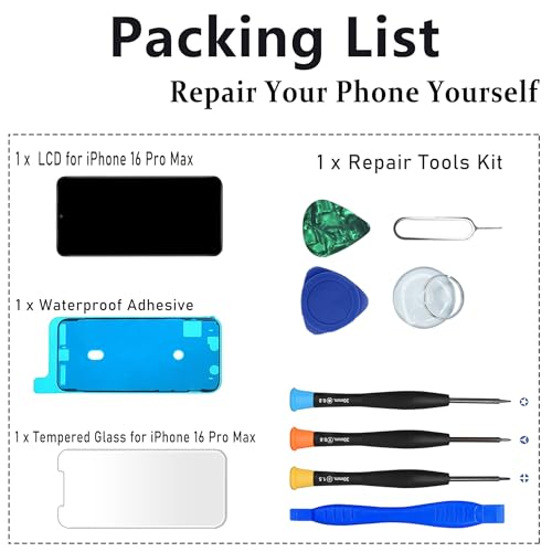 Image of MP+ for iPhone 16 Pro Max Screen Replacement,[Face ID] 3D Touch Screen Display Digitizer Assembly with Waterproof Adhesive Tape and Repair Tools Kit | Display Digitizer Assembly with Face ID Support, Haptic Touch, Repair Tools and Waterproof Adhesive