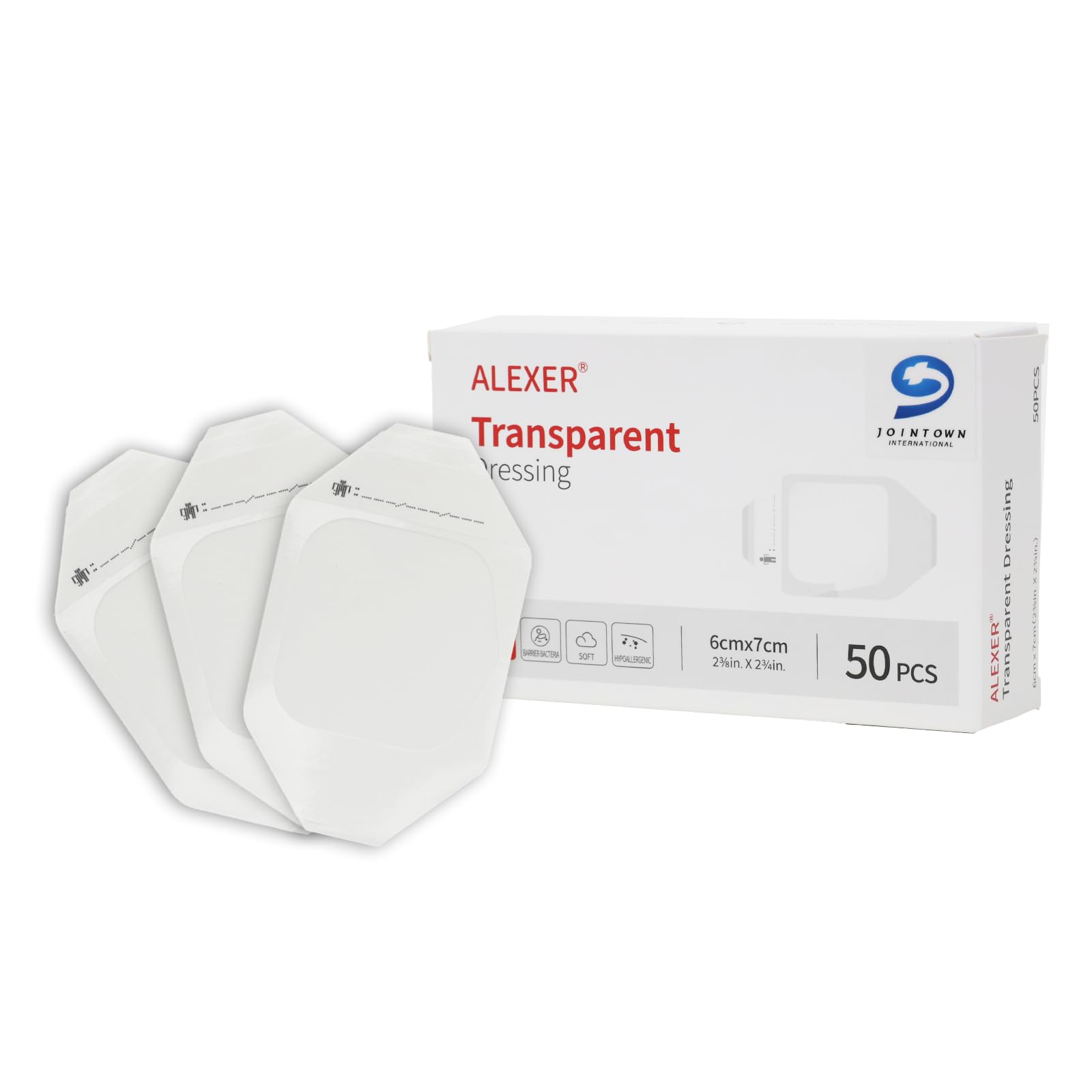 Jointown Transparent Film Dressing 50 Packs, Waterproof Adhesive Clear Wound Cover Bandage 2.37 x 2.75 inches, Wound Seal for Post Surgical, Scar Therapy, Medical Supplies, Tattoo Dressings