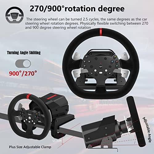PXN V10 Force Feedback Gaming Steering Wheel and Pedals and Gear Shifter, 270/900° Racing Wheel, Suede Leather Gaming Wheel, Steering Wheel for PC, PS4, Xbox One, Xbox Series X/S - Image 5