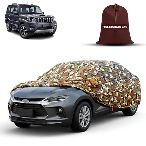 Image of MORNYRAY Car Cover for Mahindra Scorpio Classic | Fully Waterproof Car Body Cover | with Mirror & Antenna Pocket | Dustproof, Windproof & Anti-Scratch Lining, Camouflage