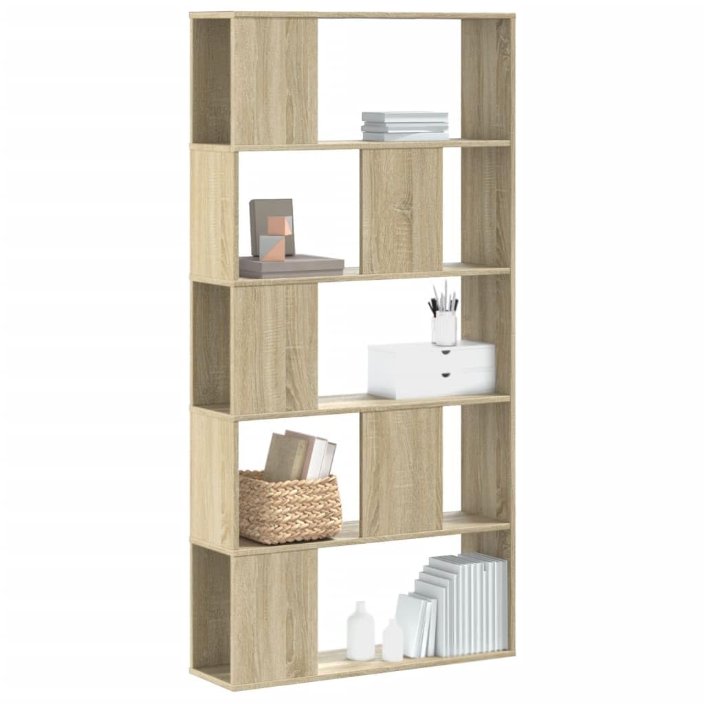 Libreria in rovere Sonoma, 5 ripiani, 80,5 x 23,5 x 162,5 cm, in legno, divisorio per ufficio, soggiorno, cameretta dei bambini