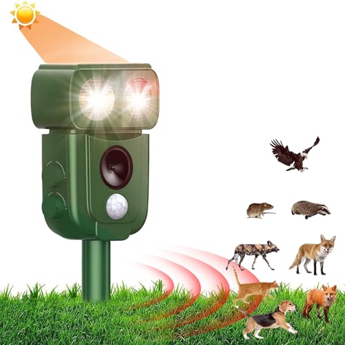 xunbida 動物撃退器 猫よけ【2025アップグレード版・害獣対策器】超音波 警報音 鳥よけ 動物撃退機 害獣撃退 猫退治 犬よけ ネズミ除け 3000mAh大容量＆超長待機 USB充電＆ソーラー充電 IP68防水 5つ撃退モード 赤外線センサー LED強力フラッシュライト 120° 12m感知範囲 畑/庭保護 日本語取扱説明書付