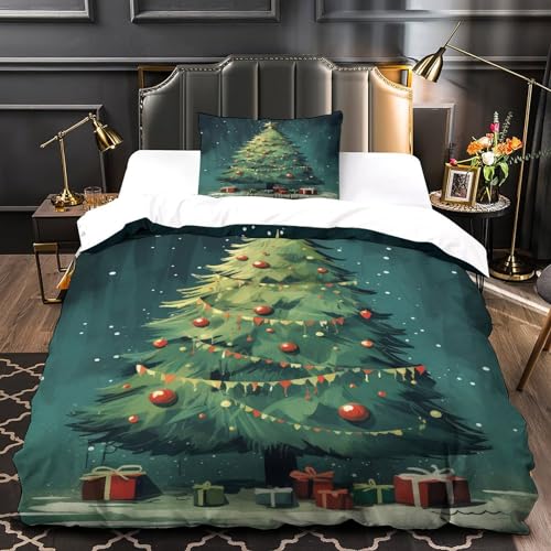 Árbol de Navidad juego de ropa de cama single 135x200 con funda nórdica con cremallera y almohada 4