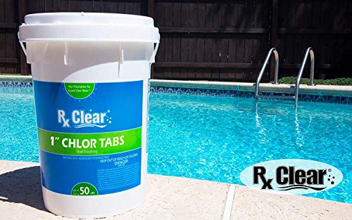 Rx Clear 1-Inch Stabilized Chlorine Tablets | Use As Bactericide, Algaecide, And Disinfectant In Swimming Pools And Spas | Slow Dissolving And Uv Protected | 50 Lbs #TOP7
