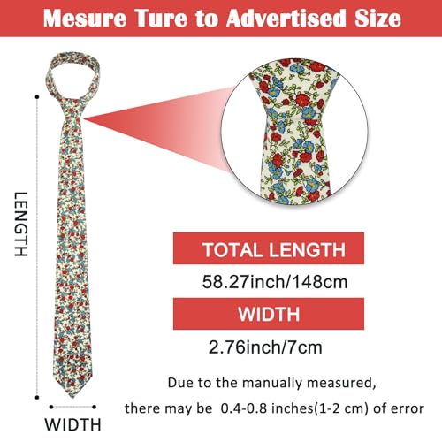 Image of Mantieqingway Men Skinny Tie Cotton Floral Necktie for Wedding Groomsmen Tie