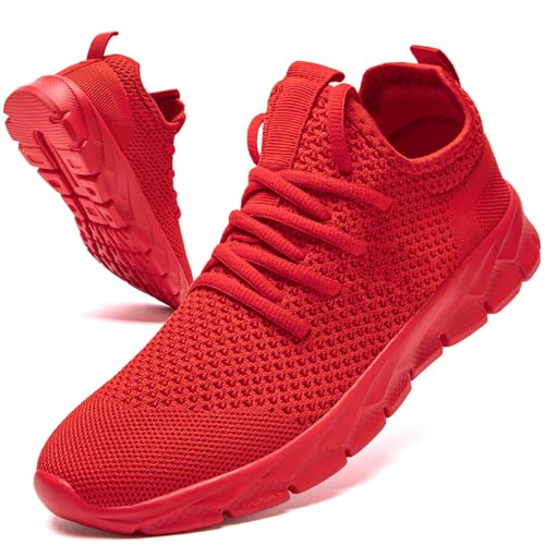 Women Walking Running Tennis Gym Shoes Athletic Slip on Sneakers Workout Comfortable Sport Shoe red Size 7.5