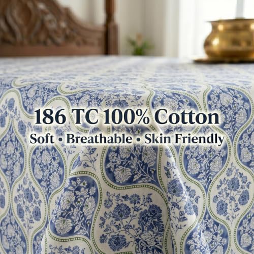 Image of Mafatlal 186 TC Grace King Size Cotton Bedsheet | 108 x 108 Inch | Lightweight & Breathable Bed Linen Set with 2 Pillow Covers | Baja Blue