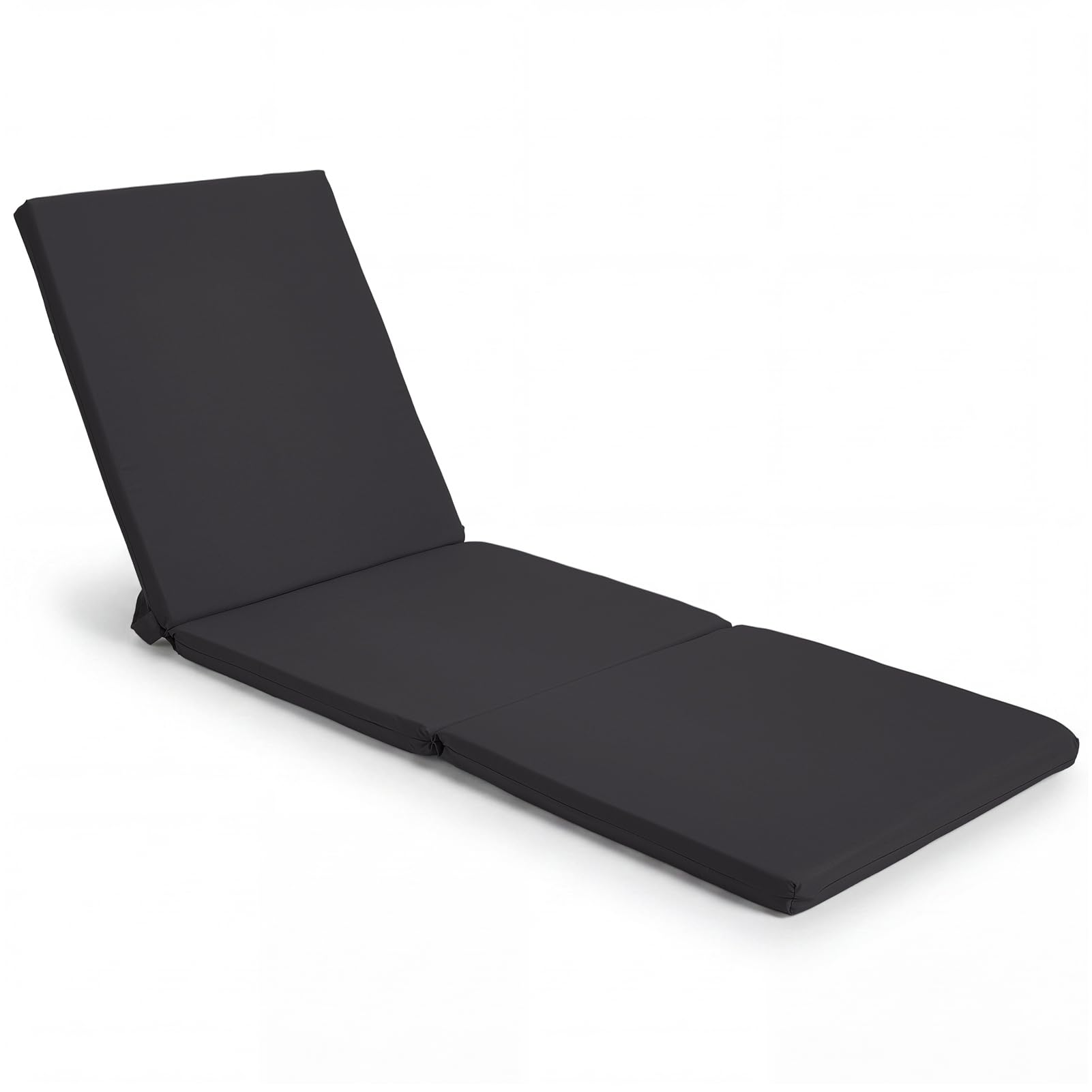 Warmiehomy Tri-Fold Sun Lounger Replacement Cushions, 182x58cm Waterproof Recliner Garden Chair Cushions with Fastened Strap & Removable Cover, Chaise Lounge Cushion Outdoor Sunbed Cushion Only(Black)