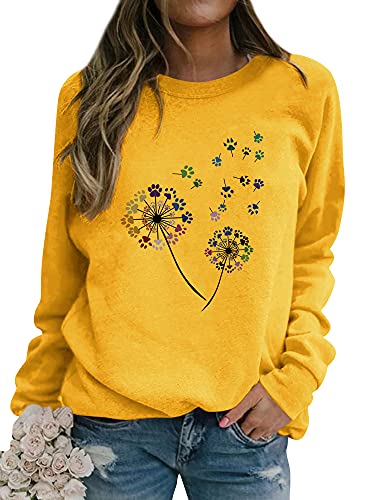 Löwenzahn Sweatshirt Für Damen - Pusteblume Druck Langarm Pullover Für Herbst & Winter