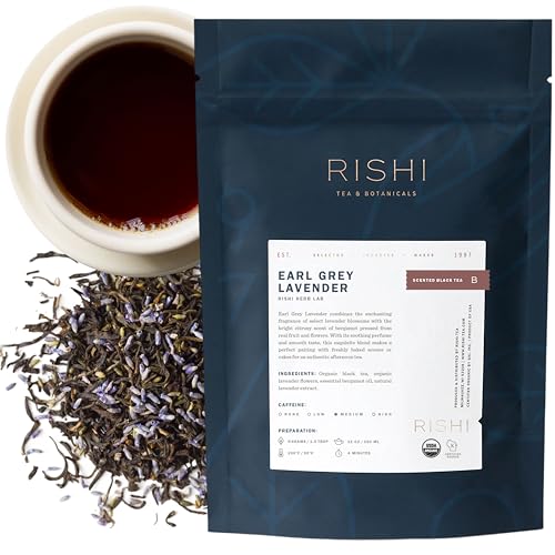 Rishi Tea Earl Grey Lavender Loose Leaf Pure Black Tea - Organic with Bergamot Oil and Lavender Flowers, Energizing & Caffeinated - 4 Ounces, 12+ Servings