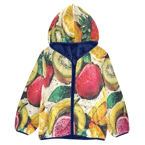 Fruit Pattern Print Toddler Fleece Jacket Girl Boys Hooded Fleece Jacket Coat Warm Outwear Zip-up 3-10T
