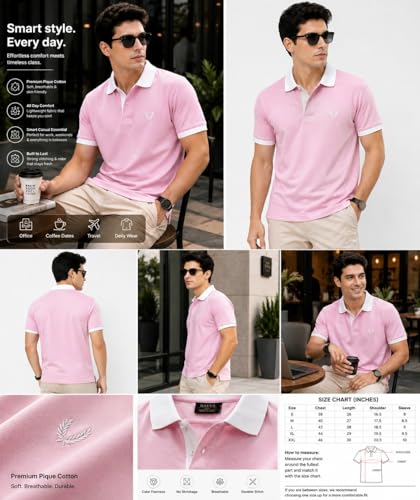 Image of Mens Pique Polo T-Shirt | Cotton Rich, Smart Fit Polo with Embroidered Logo | Casual & Sports Wear | Polo T-Shirt for Men