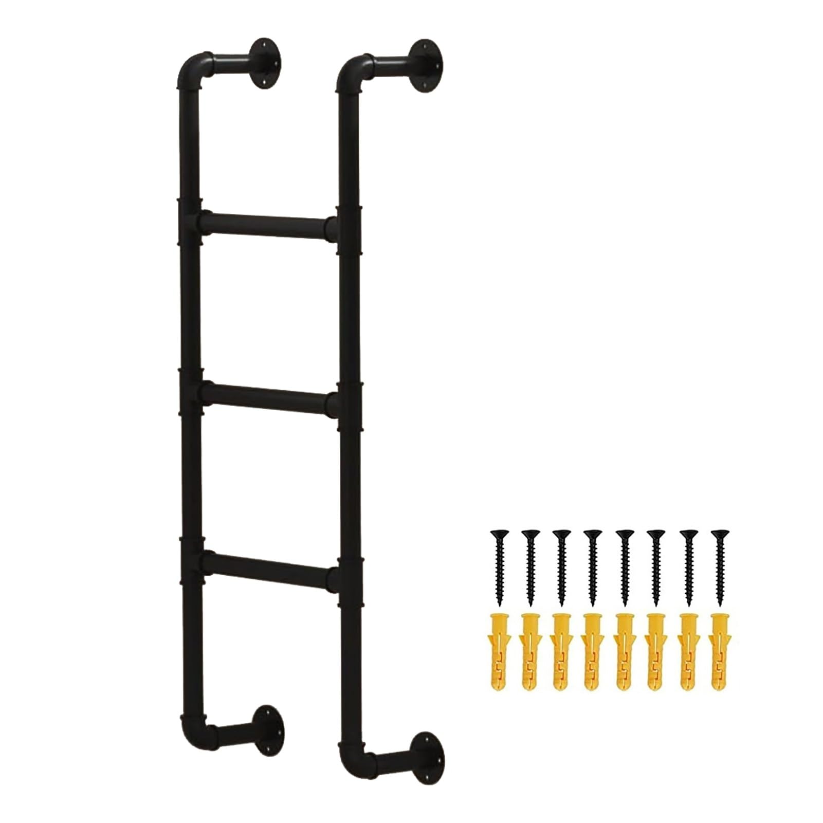 Wall Mounted Metal Step Ladder for Home Loft, Heavy Duty Basement Window Well Egress Ladder Fire Escape Ladder Black Wrought Iron Bunk Bed Ladder with Kit(175cm/69in)