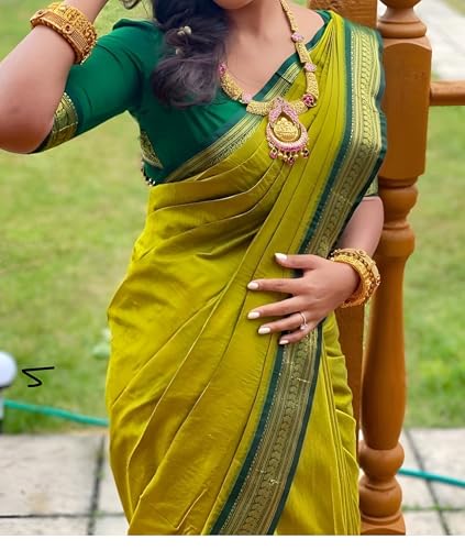 Image of Women's Kanjivaram Cotton Silk Saree South Indian Paithani Sari | gadwal cotton sarees with Zari Border and Blouse Piece - Suitable For All Indian Occasions and Festivals 191