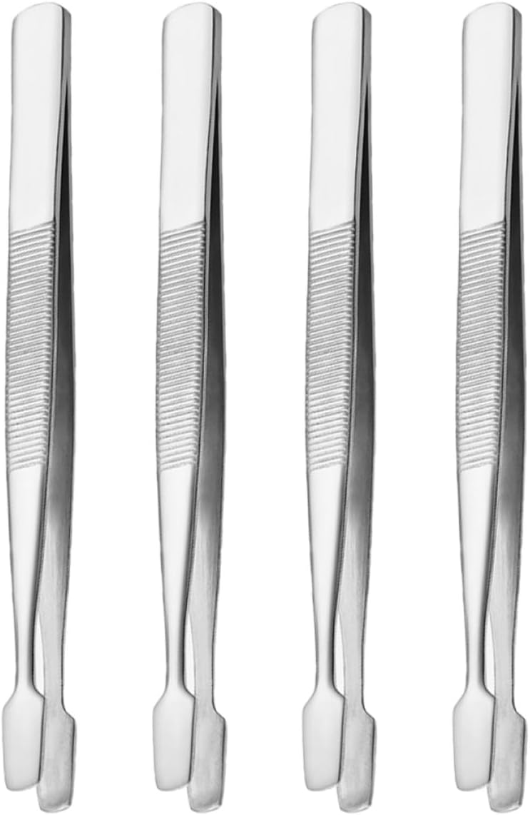 COMNESTBI 4pcs Stainless Steel Stamp Tweezers Set, Flat Tip Collector Tweezers for Philately and Jewelry, Precision Tools for Stamp Handling and Crafting