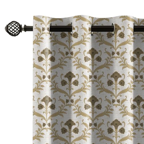 Image of LINENWALAS Printed Blackout Curtains for 9 Feet Long Door | Set of 2 | Printed Drapes | Thermal Insulated, Room Darkening Panels with Grommet Hanging for Living Room (Antique Olive Green)